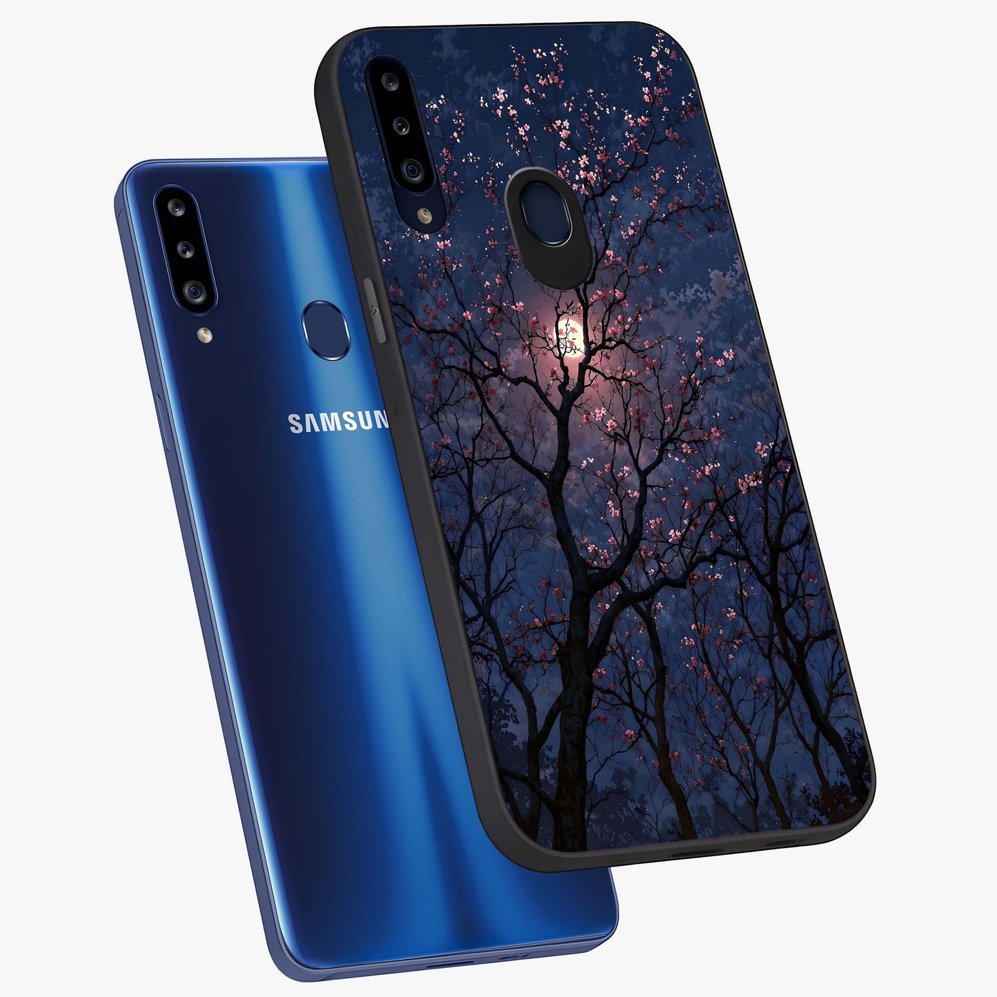 Twilight Sakura Serenade Glass Case displayed in angled mockup highlighting delicate sakura flower design with dreamy aesthetic.