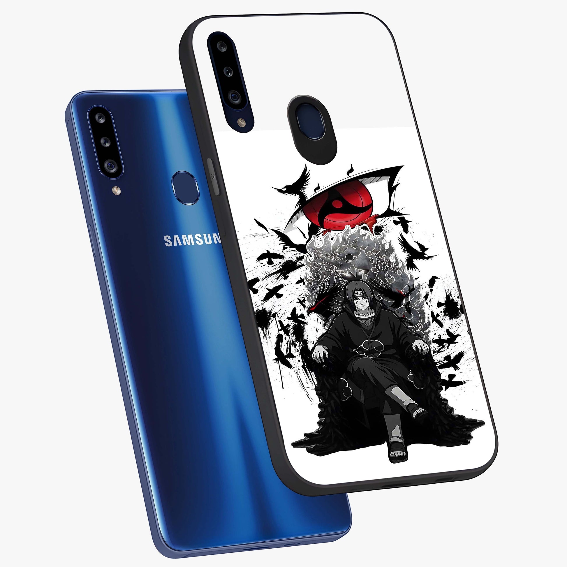 Uchiha Shadow Throne Glass Case displayed in angled mockup highlighting glowing aquatic design with celestial aesthetic.
