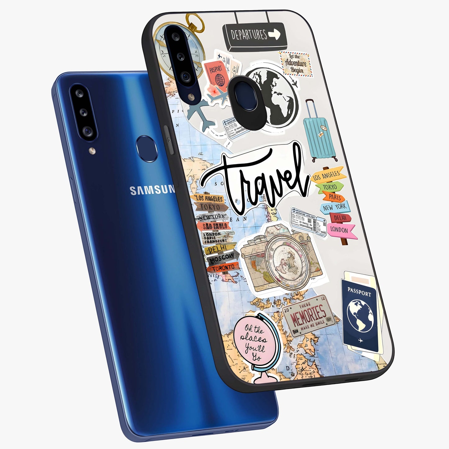 Wanderlust Journal Glass Case displayed in angled mockup highlighting adventure themed design with aesthetic travel vibe.