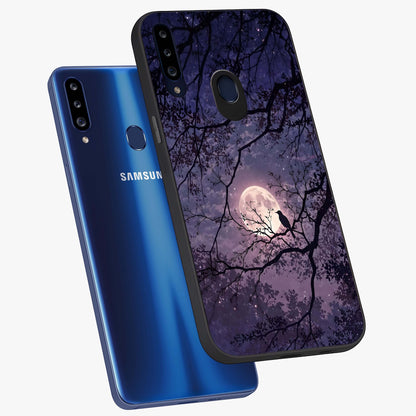 Whispering Moon Silence Glass Case displayed in angled mockup highlighting calm lunar design with dreamy night aesthetic.