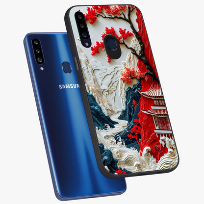 Whispers Of Sakura Waves Glass Case displayed in angled mockup highlighting flowing sakura design with soft floral aesthetic.