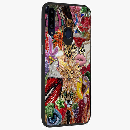 Beaded Fashion Jungle Glass Case upright view showcasing tropical jungle aesthetic with decorative bead elements.