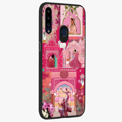 Blossoms of Rajasthan Glass Case upright view showcasing colorful floral design inspired by traditional Indian art.