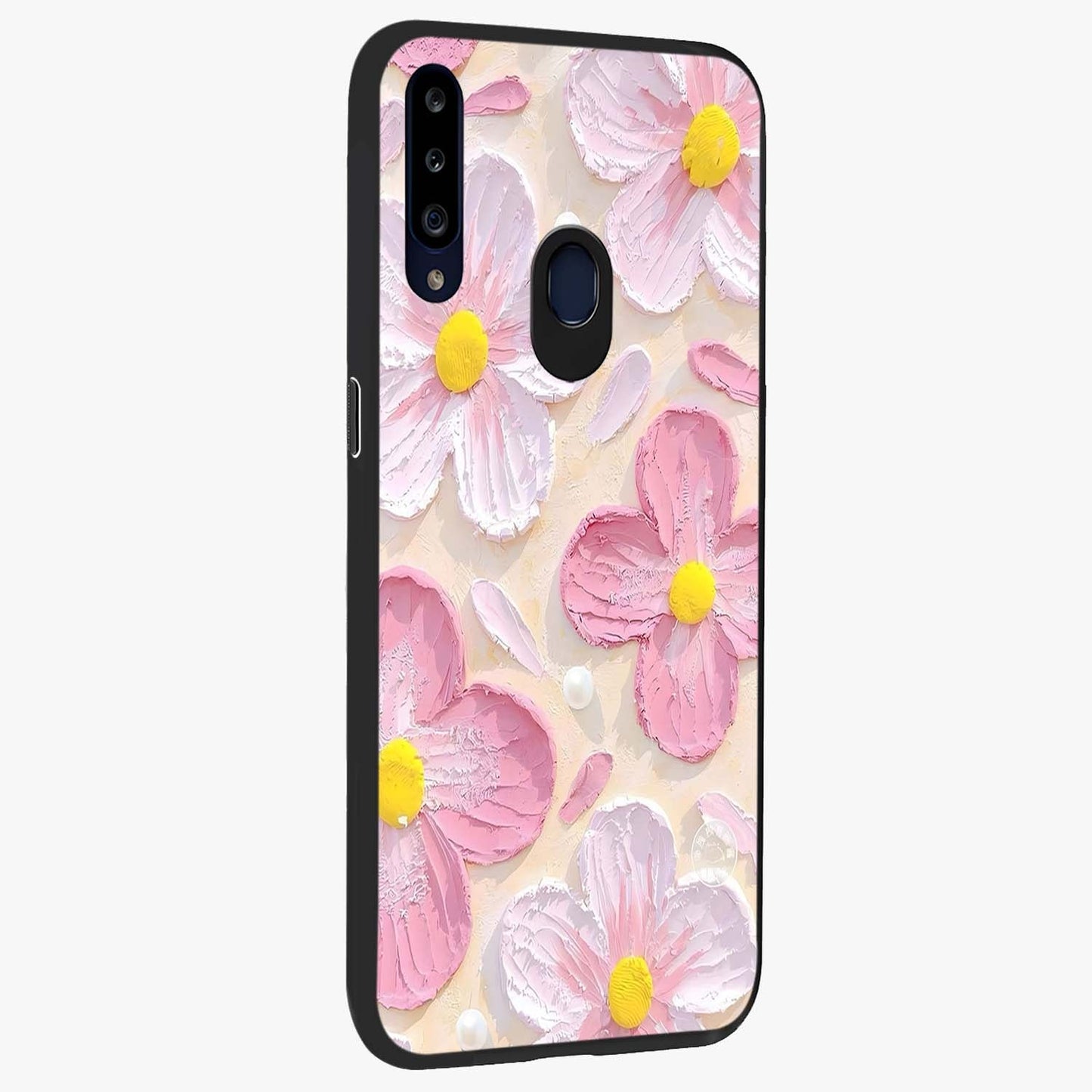 Blush Bloom Texture Glass Case upright view showcasing delicate blush floral texture with modern minimal style.
