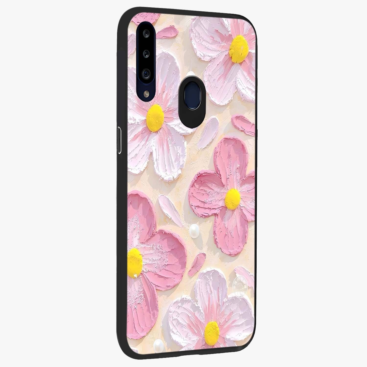 Blush Bloom Texture Glass Case upright view showcasing delicate blush floral texture with modern minimal style.