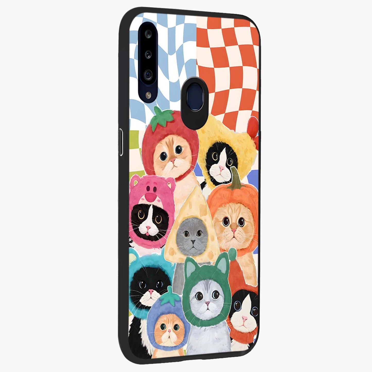 Cats in Fruits Glass Case upright view showcasing charming cat artwork with fun fruity theme.