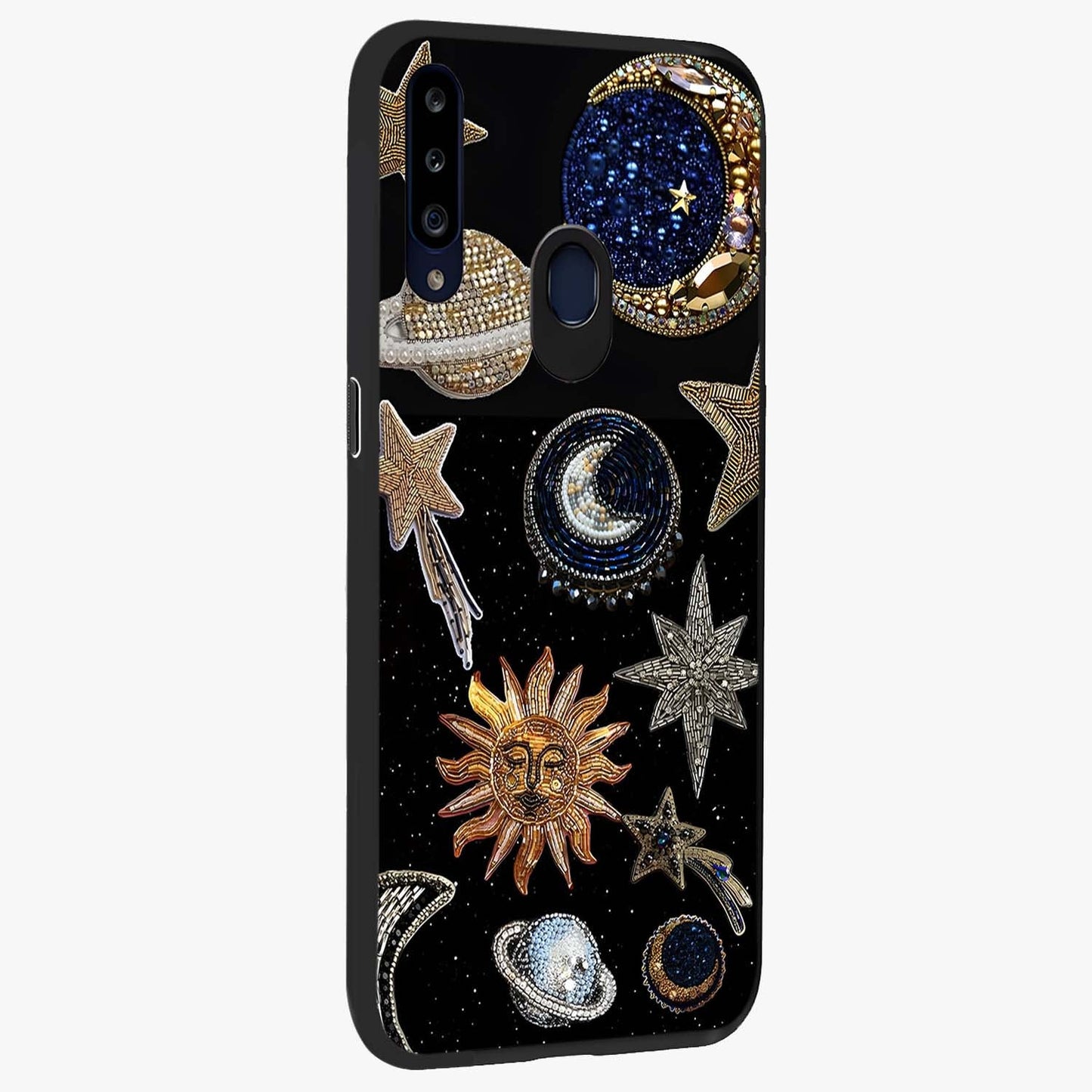Celestial Gem Constellations Glass Case upright view showcasing cosmic constellation artwork with celestial aesthetic style.