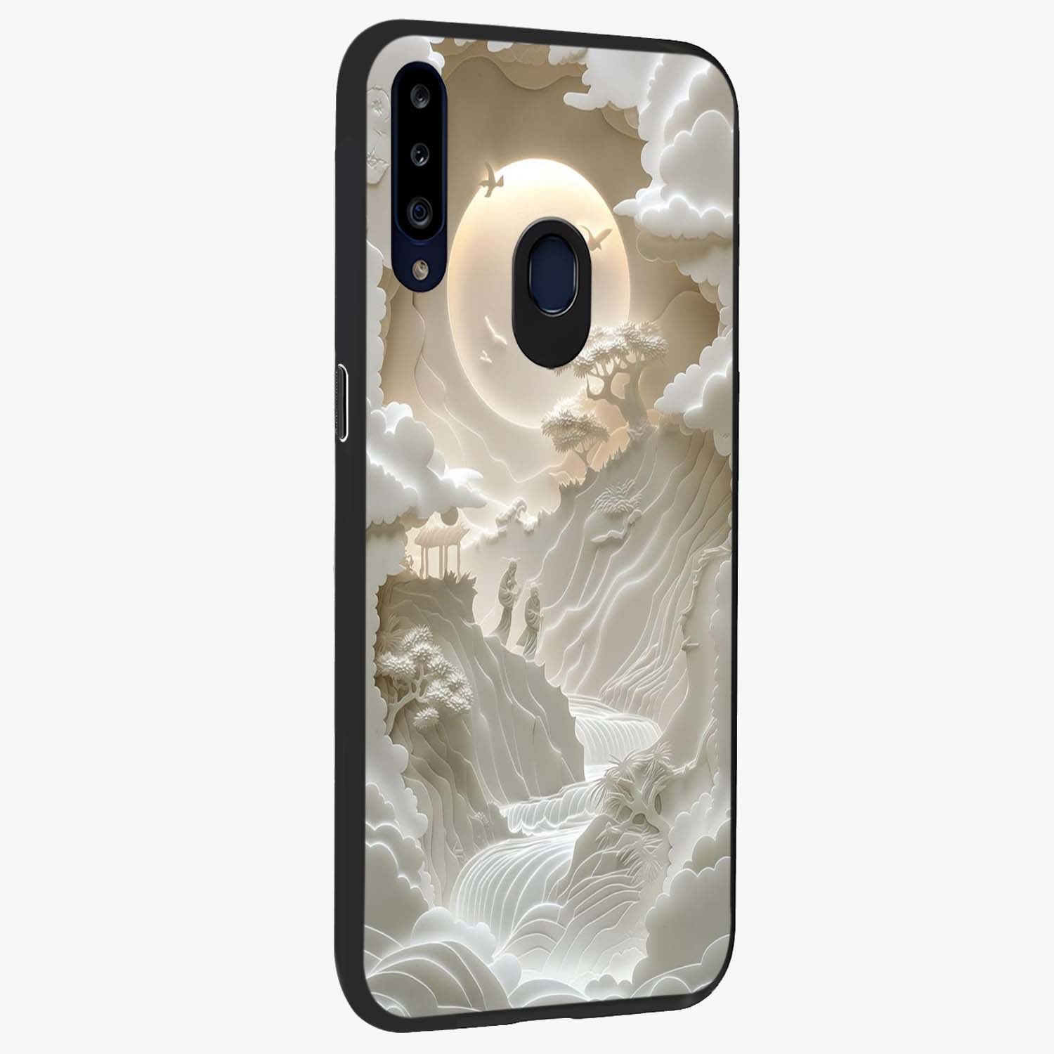 Celestial Origami Glass Case upright view showcasing creative origami artwork with modern celestial style.