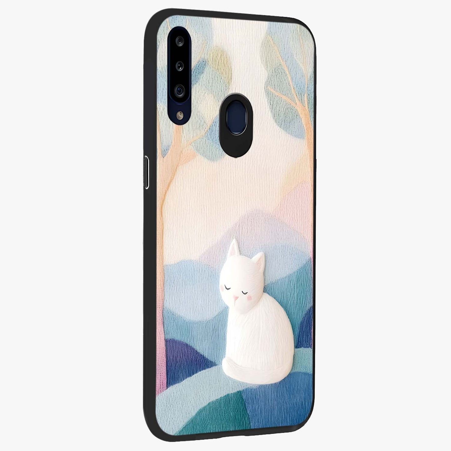 Cotton Dream Cat Glass Case upright view showcasing charming cat artwork with cozy dreamy theme.