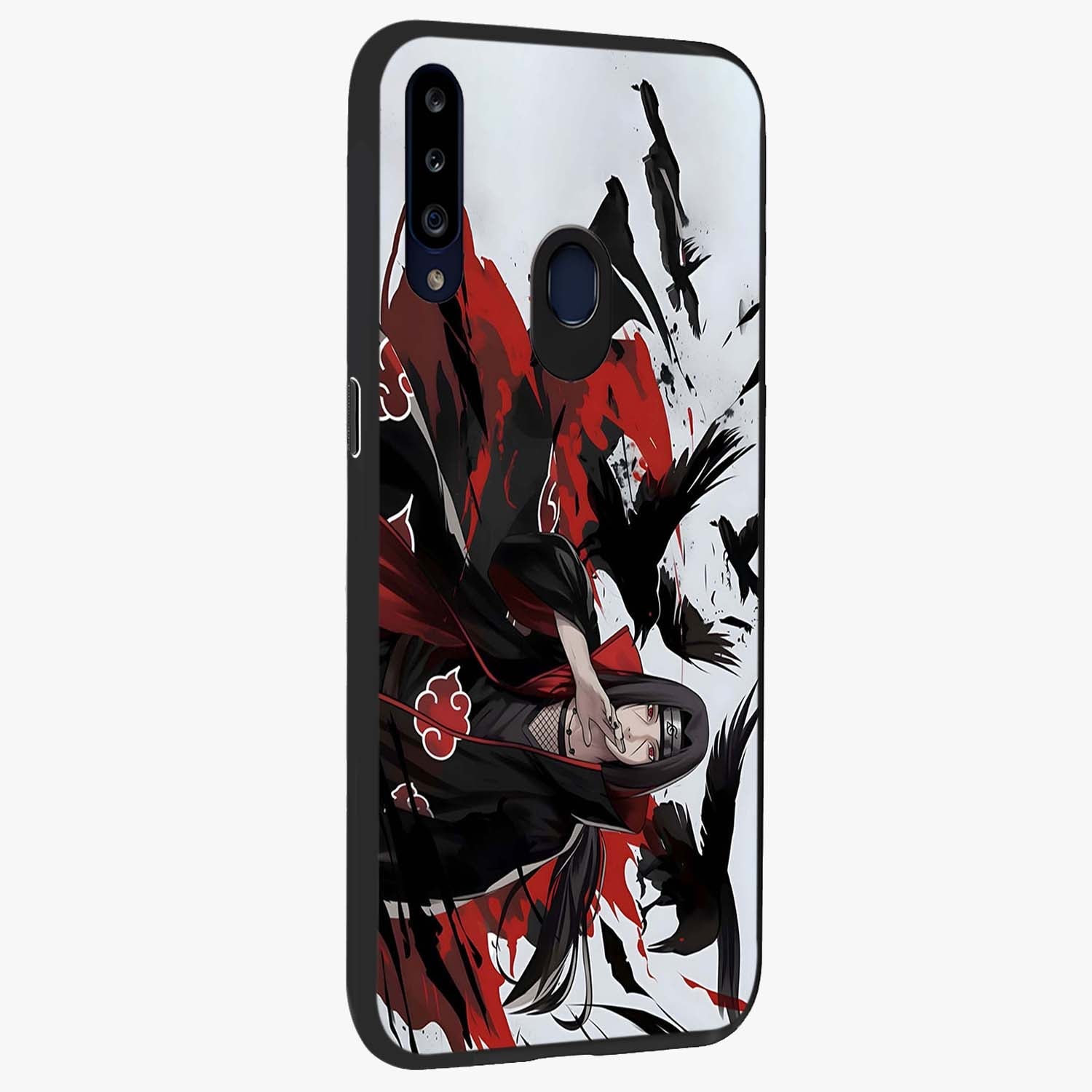 Crimson Crow Illusion Glass Case upright view showcasing striking crow illusion artwork with intense crimson theme.