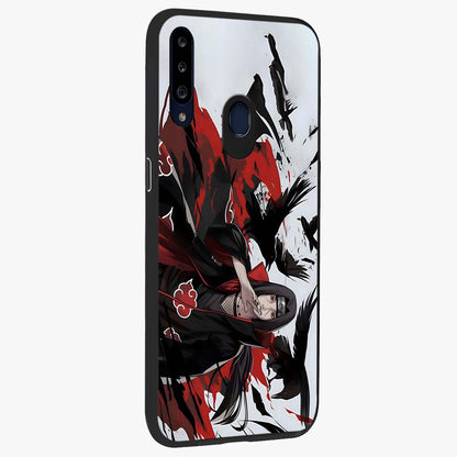 Crimson Crow Illusion Glass Case upright view showcasing striking crow illusion artwork with intense crimson theme.