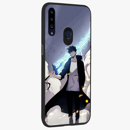 Dark Lightning Anime Warrior Glass Case upright view showcasing dramatic warrior artwork with dark lightning aesthetic.