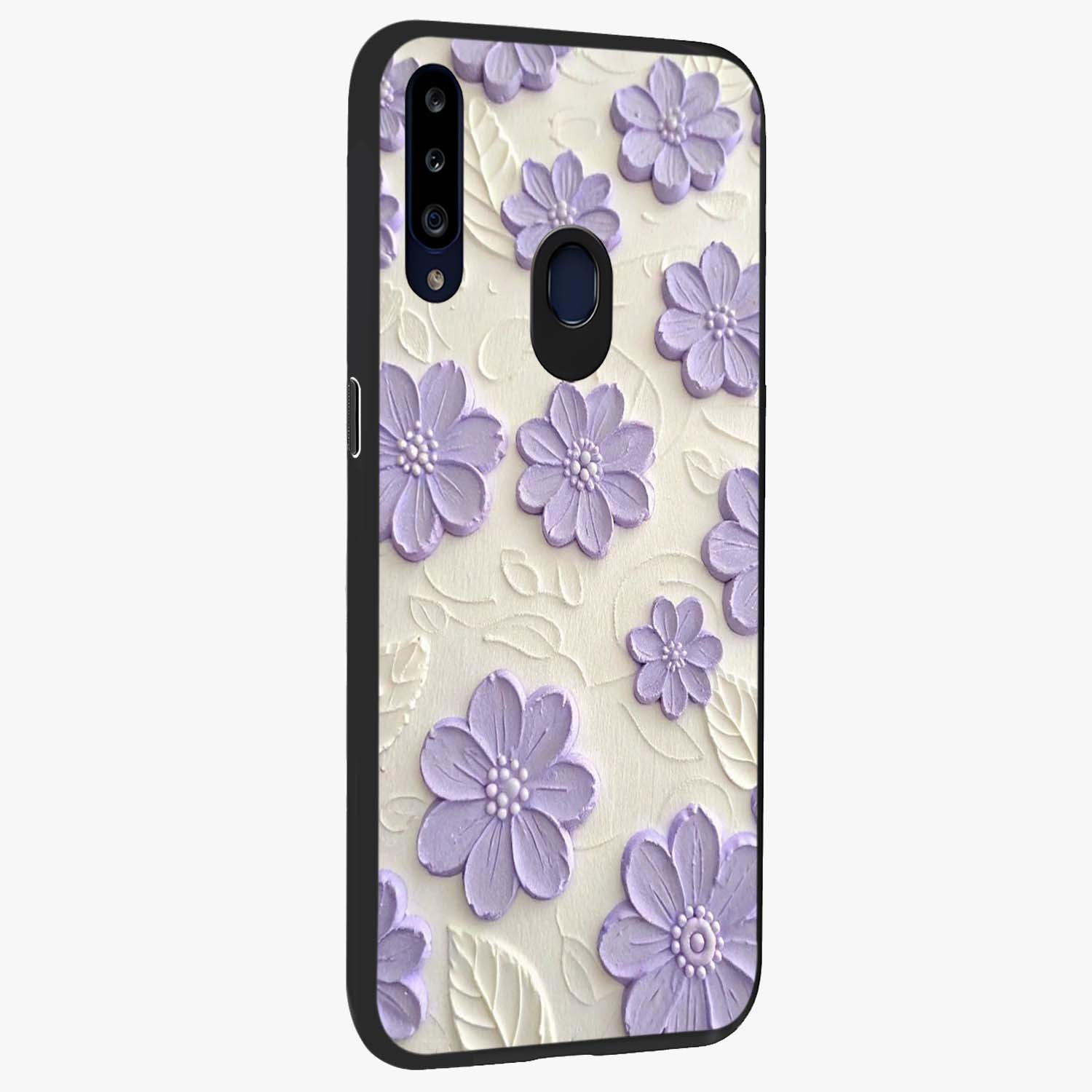 Floral Wall Art With Purple Flowers Glass Case upright view showcasing elegant purple flower artwork with decorative floral theme.