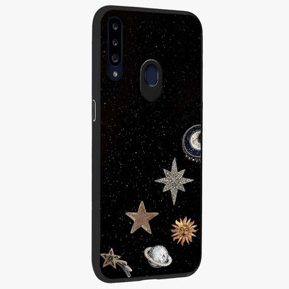 Galactic Charm Glow Glass Case upright view showcasing glowing cosmic charm artwork with magical celestial style.
