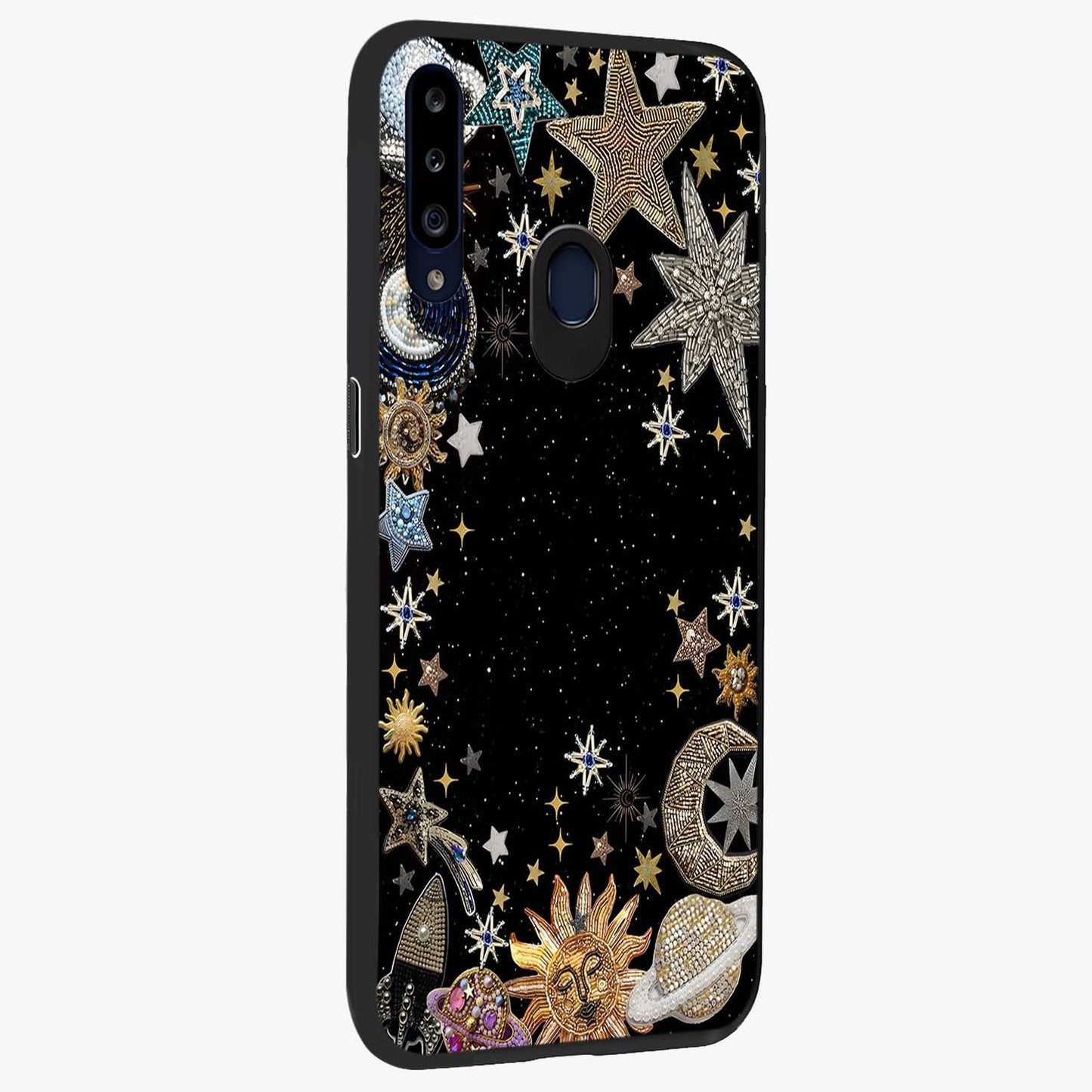 Galactic Jewel Stars Glass Case upright view showcasing glittering star jewel artwork with vibrant galaxy theme.