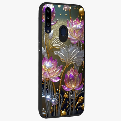 Golden Floral Majesty Glass Case upright view showcasing majestic floral artwork with rich decorative theme.