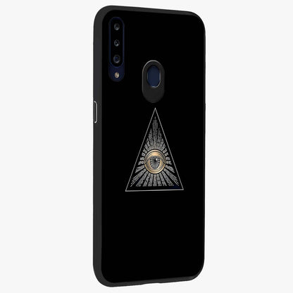 Illuminati Evil Glass Case upright view showcasing striking illuminati artwork with mysterious symbolic theme.
