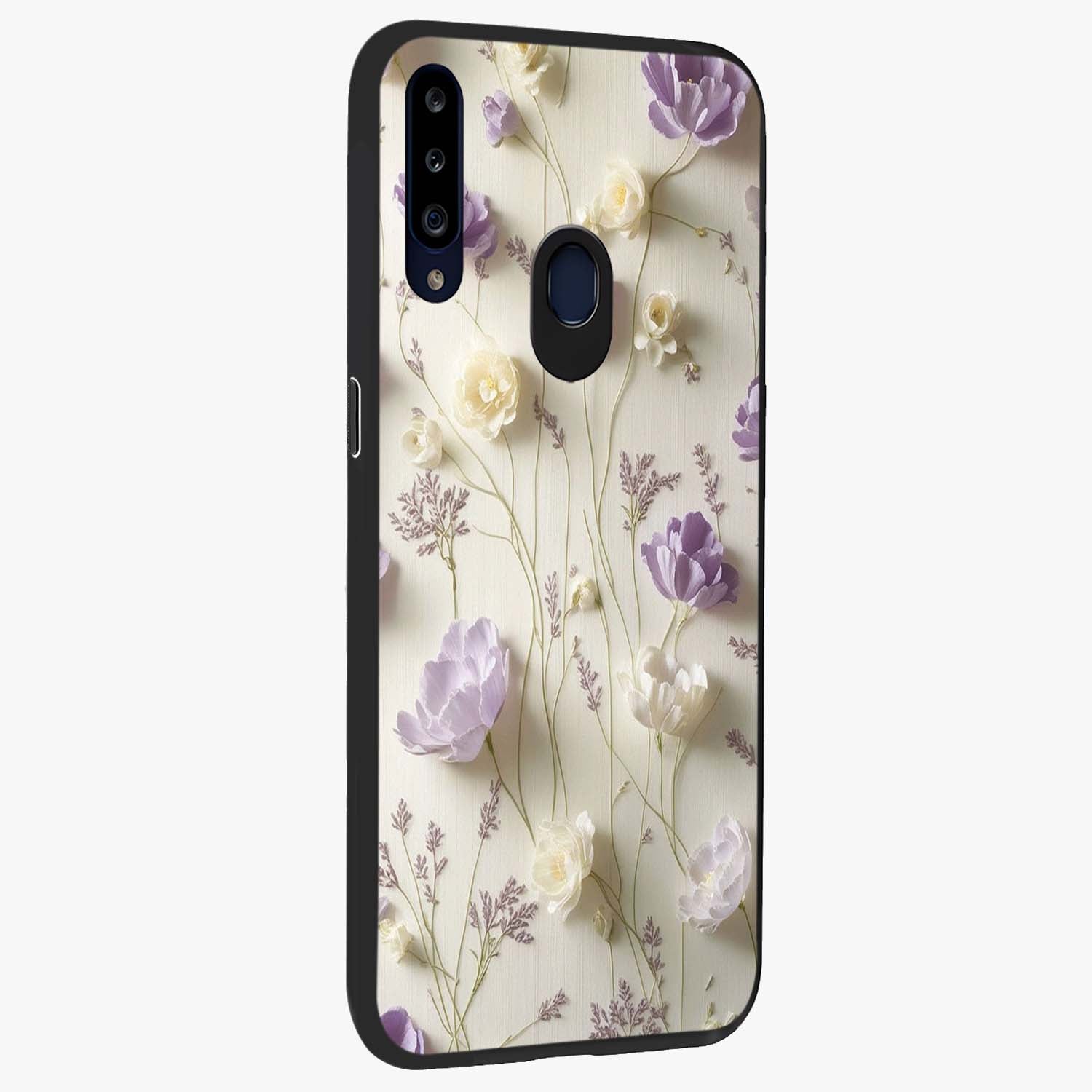 Lilac Breeze Harmony Glass Case upright view showcasing delicate lilac artwork with peaceful floral theme.