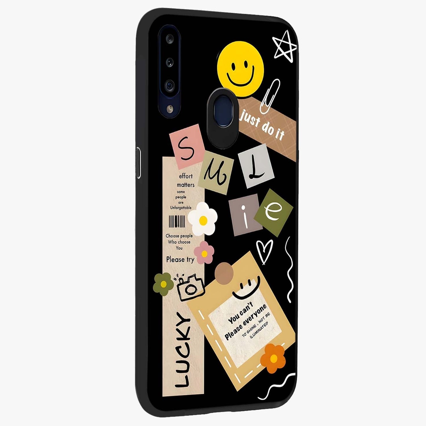 Lucky Aesthetic Collage Glass Case upright view showcasing vibrant collage artwork with youthful aesthetic theme.