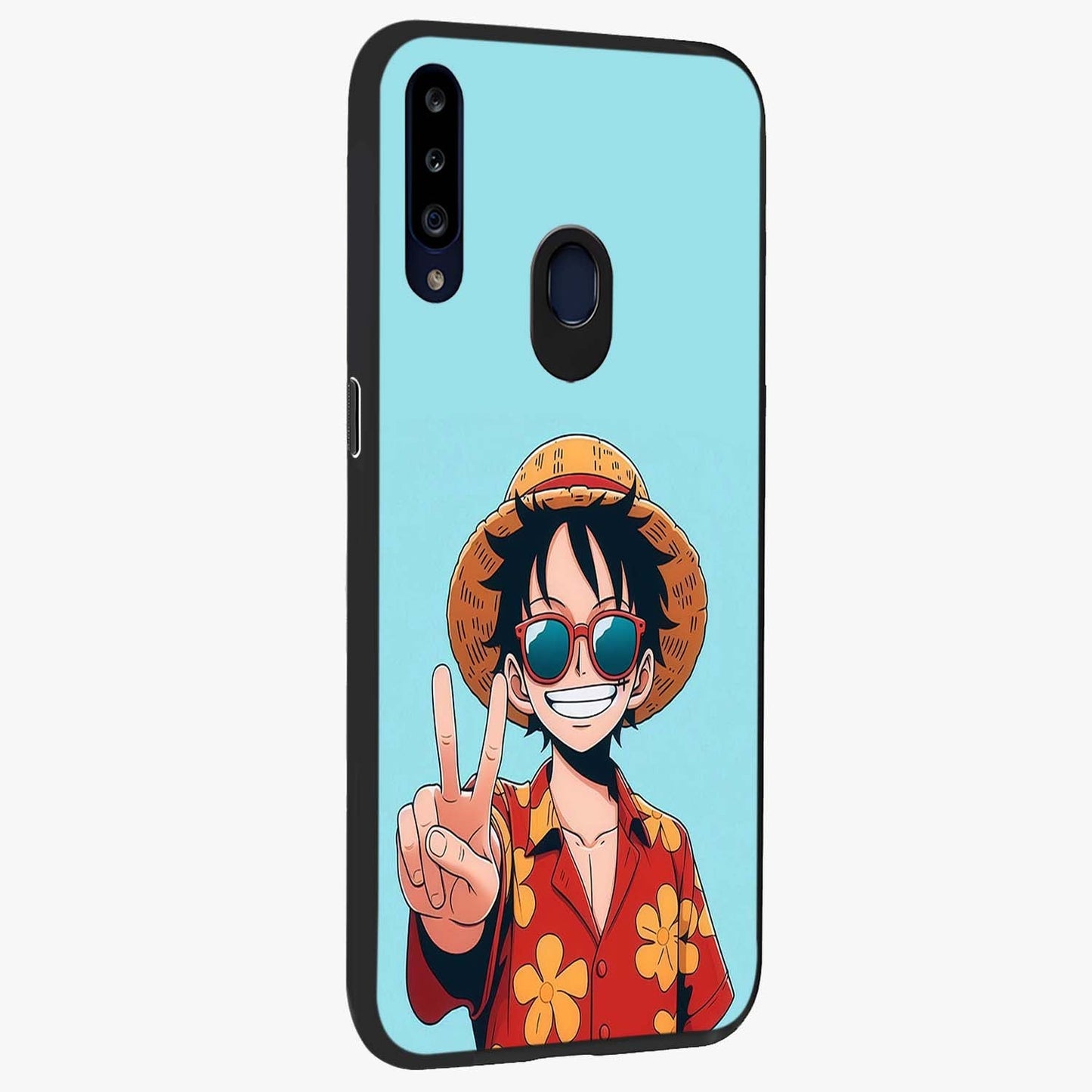 Luffy Summer Anime Vibe Glass Case upright view showcasing dynamic anime artwork with bright adventurous theme.