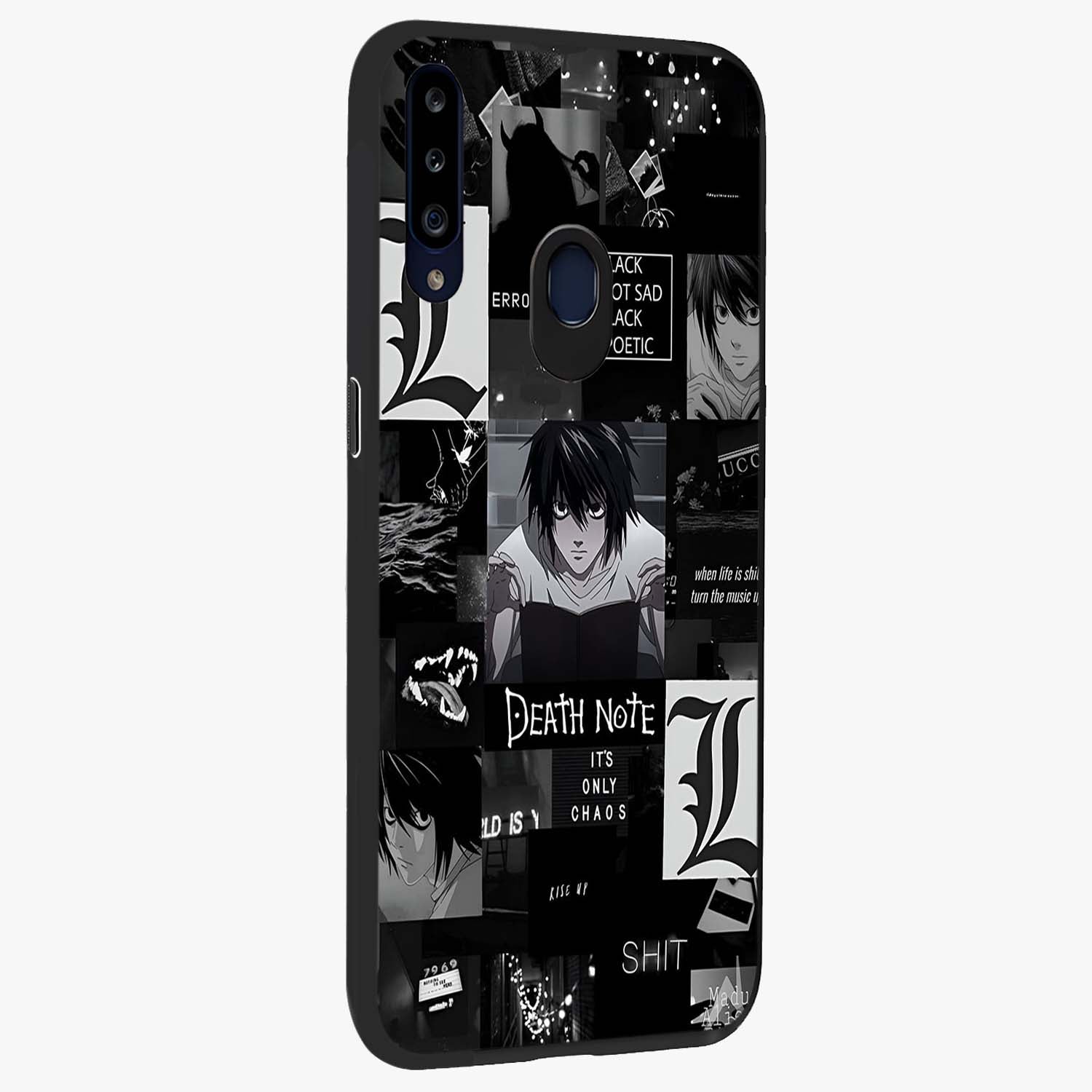 Midnight Chaos Mind Glass Case upright view showcasing expressive abstract artwork with bold dark theme.