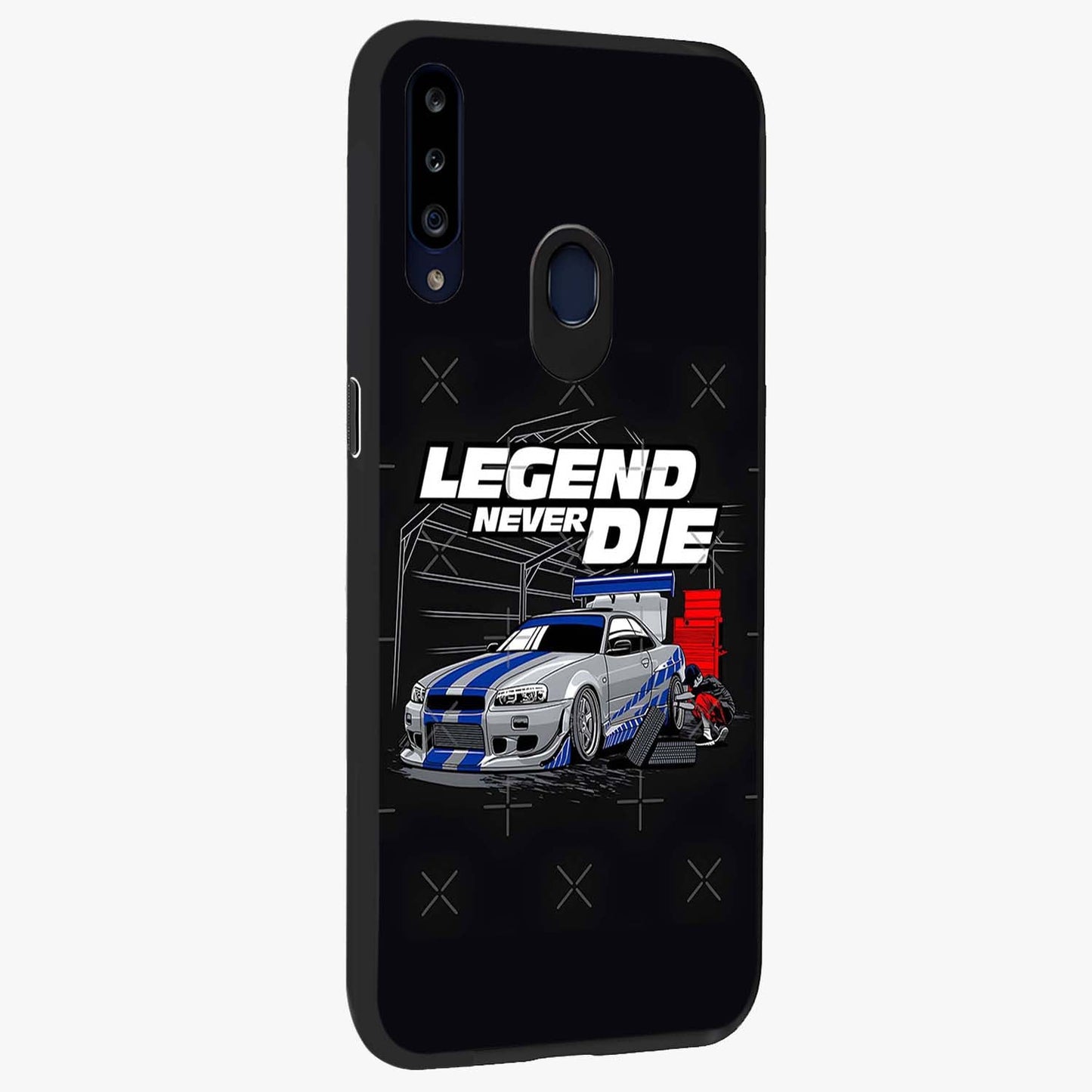 Midnight Racing Legacy Glass Case upright view showcasing powerful racing artwork with modern sports theme.