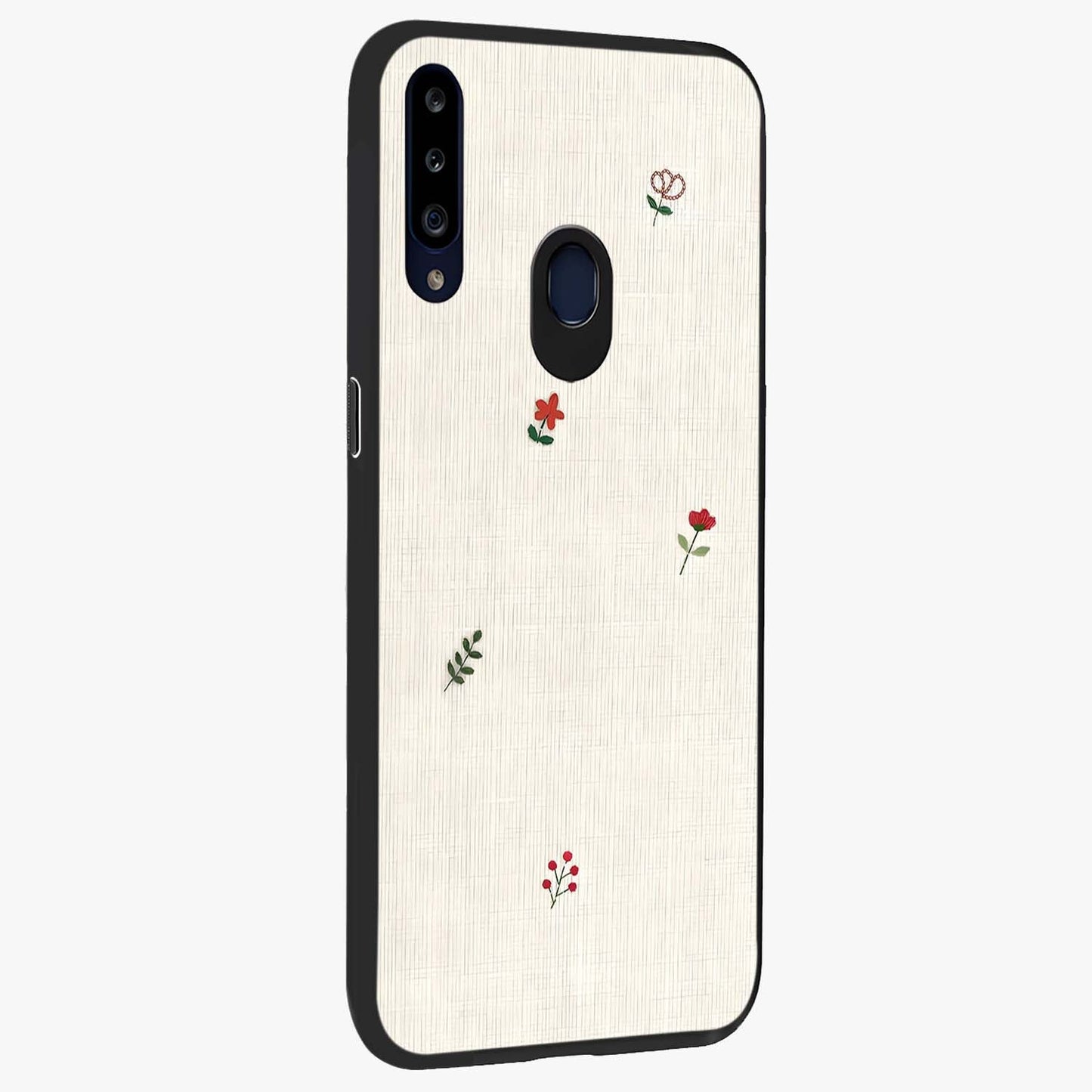 Minimalistic Blue With White Flower Pattern Glass Case upright view showcasing clean white flower artwork with calming blue theme.