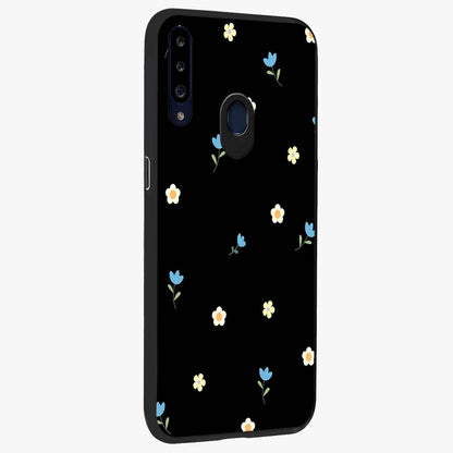 Minimal Petal Whispers Glass Case upright view showcasing elegant floral artwork with modern minimalist style.