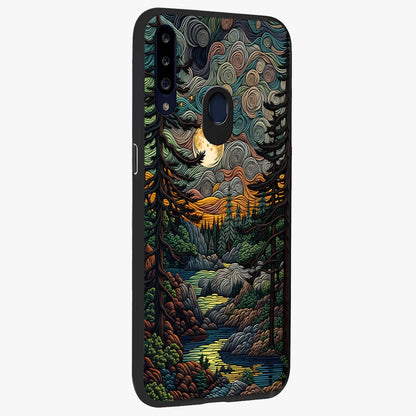 Moonlight Forest Dream Glass Case upright view showcasing magical forest artwork with calm night theme.