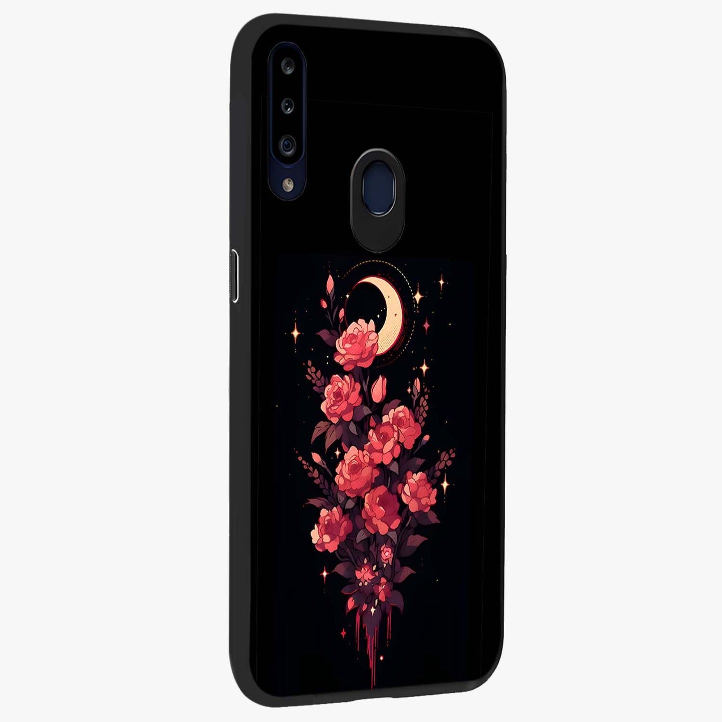 Moonlit Floral Elegance Glass Case upright view showcasing delicate floral artwork with refined night inspired theme.