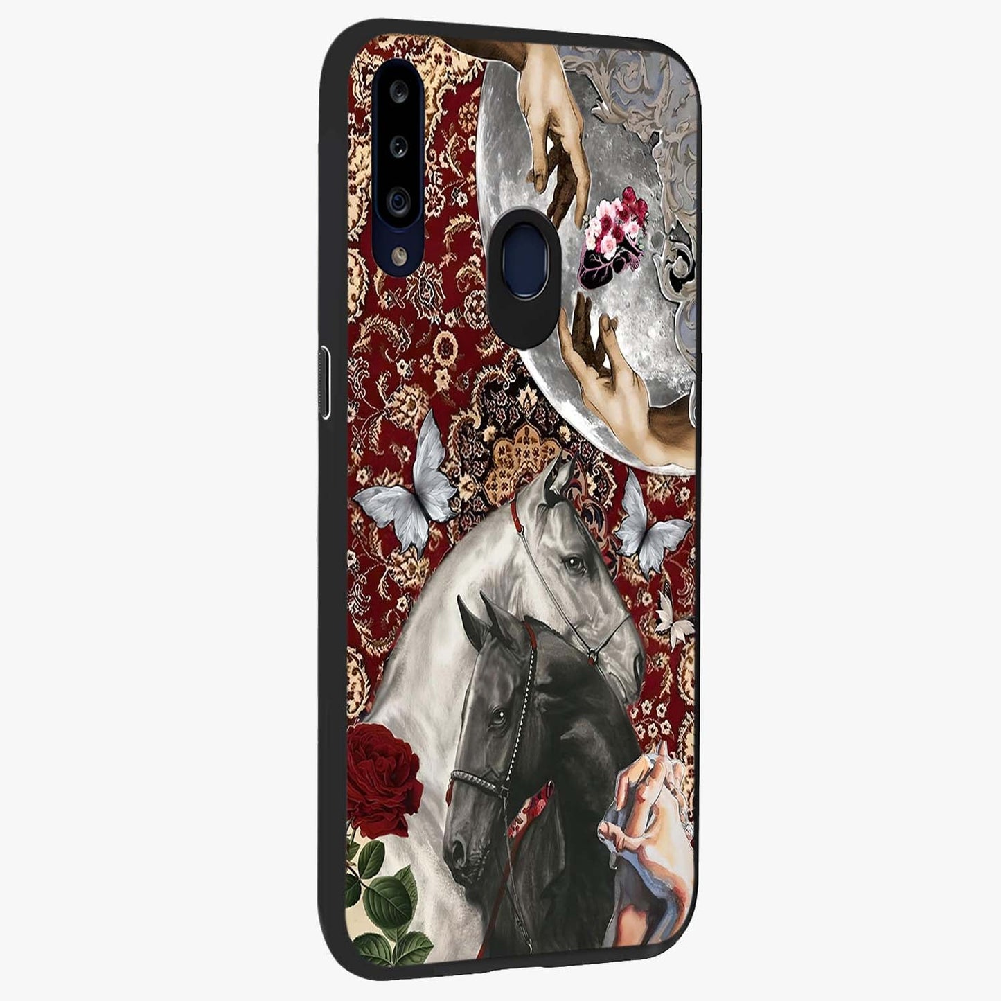 Moonlit Royal Stallion Glass Case upright view showcasing dramatic horse artwork with glowing moon themed design.