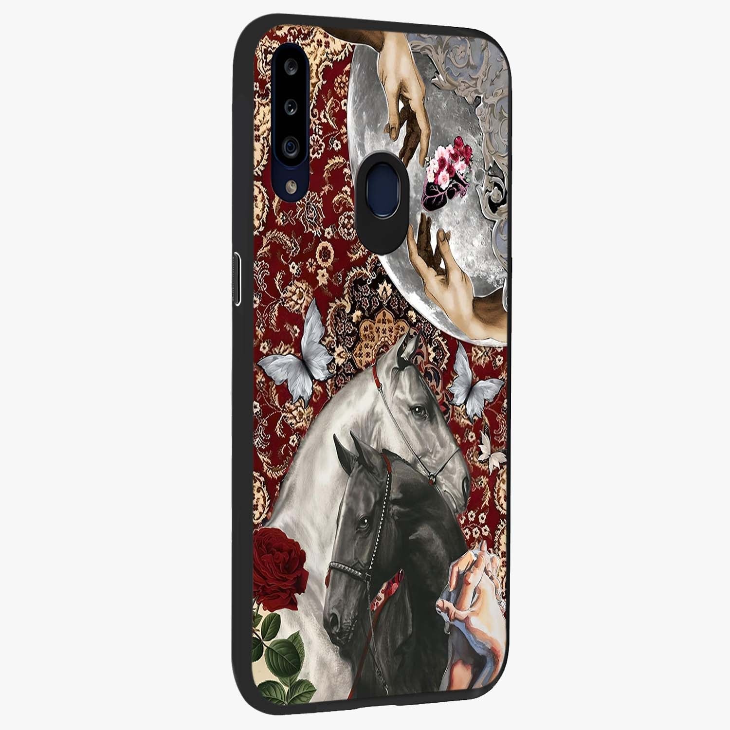 Moonlit Royal Stallion Glass Case upright view showcasing dramatic horse artwork with glowing moon themed design.