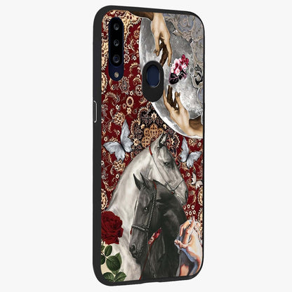 Moonlit Royal Stallion Glass Case upright view showcasing dramatic horse artwork with glowing moon themed design.