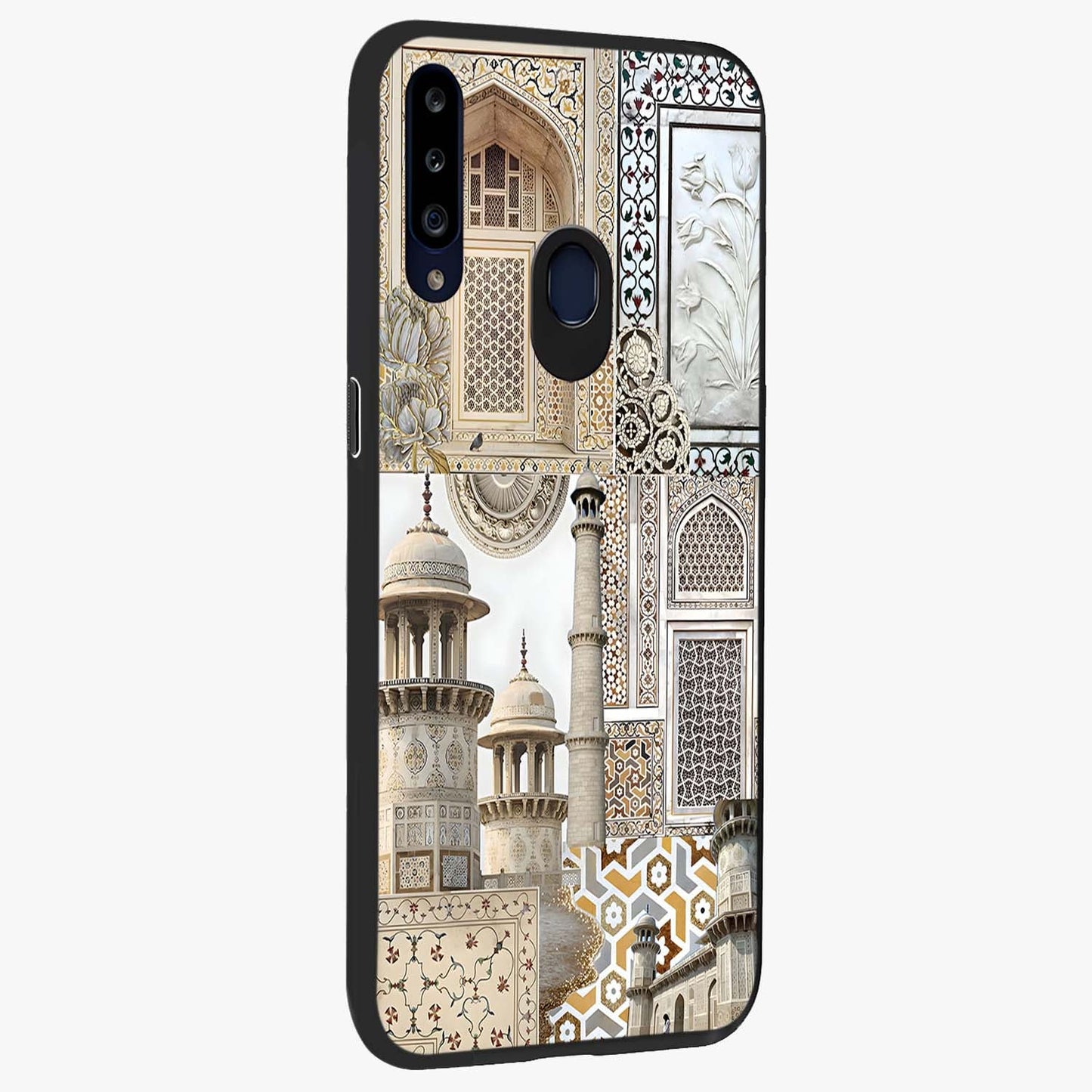 Mughal Marble Legacy Glass Case upright view showcasing ornate Mughal design with luxurious traditional theme.