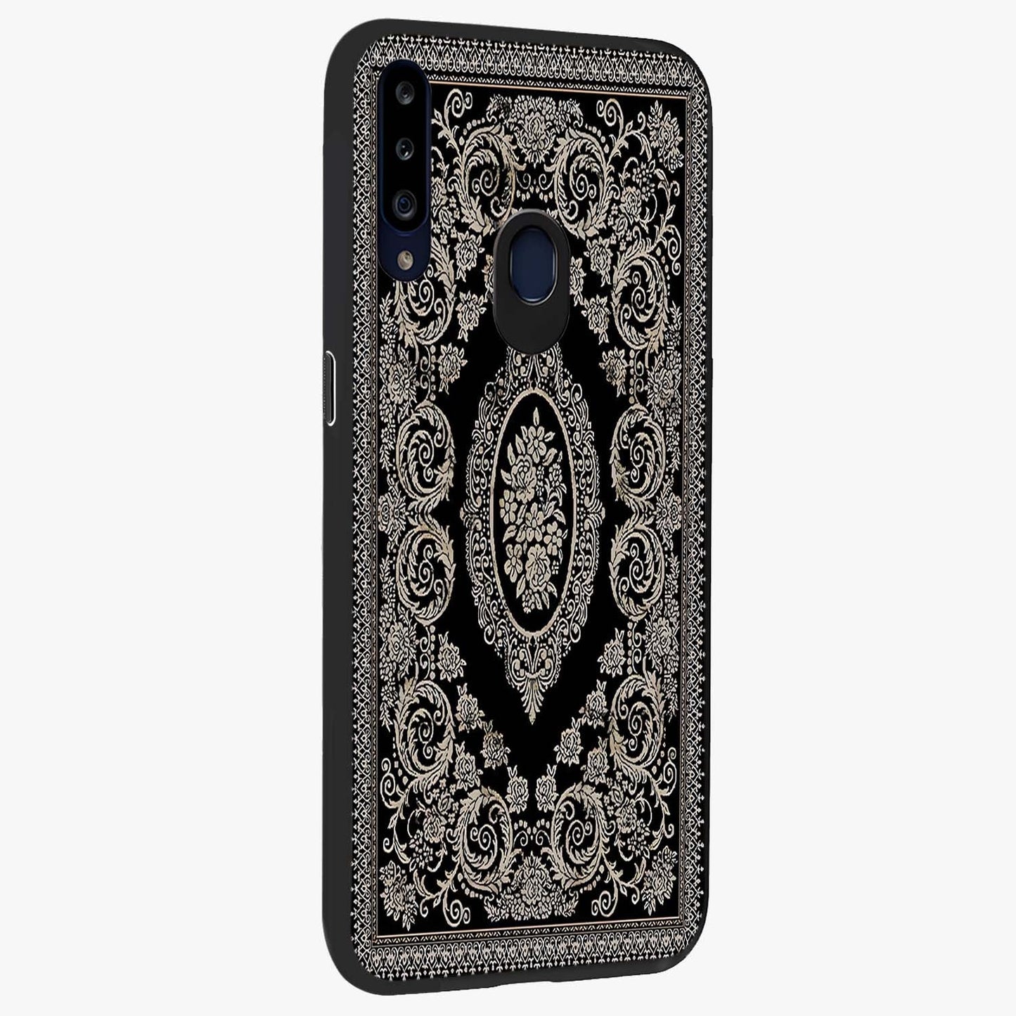 Noir Bloom Elegance Glass Case upright view showcasing graceful floral artwork with luxurious dark theme.