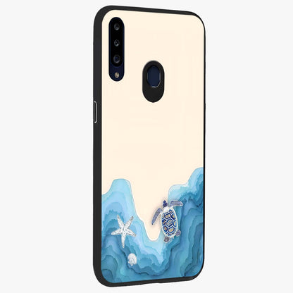Ocean Drift Turtle Glass Case upright view showcasing calm underwater turtle artwork with nature inspired theme.