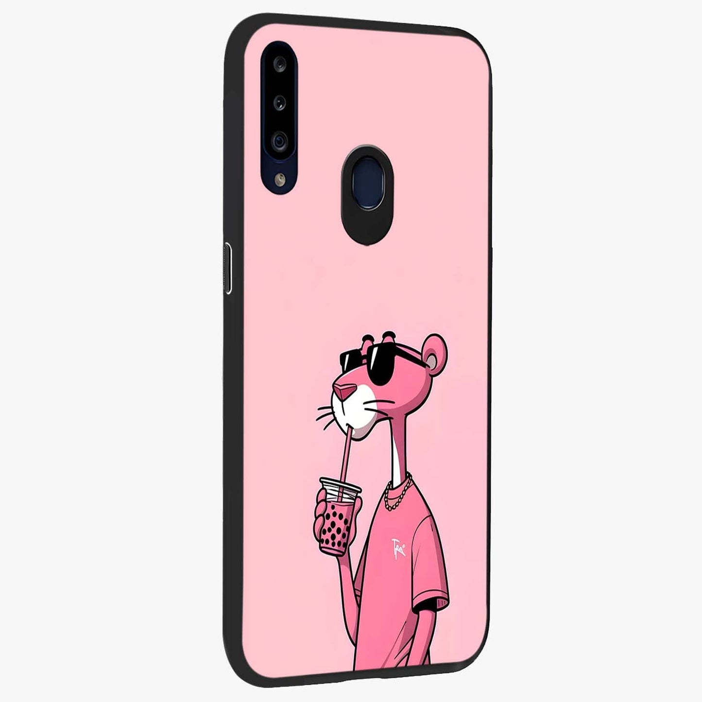 Pink Panther Glass Case upright view showcasing fun animated artwork with stylish retro cartoon theme.