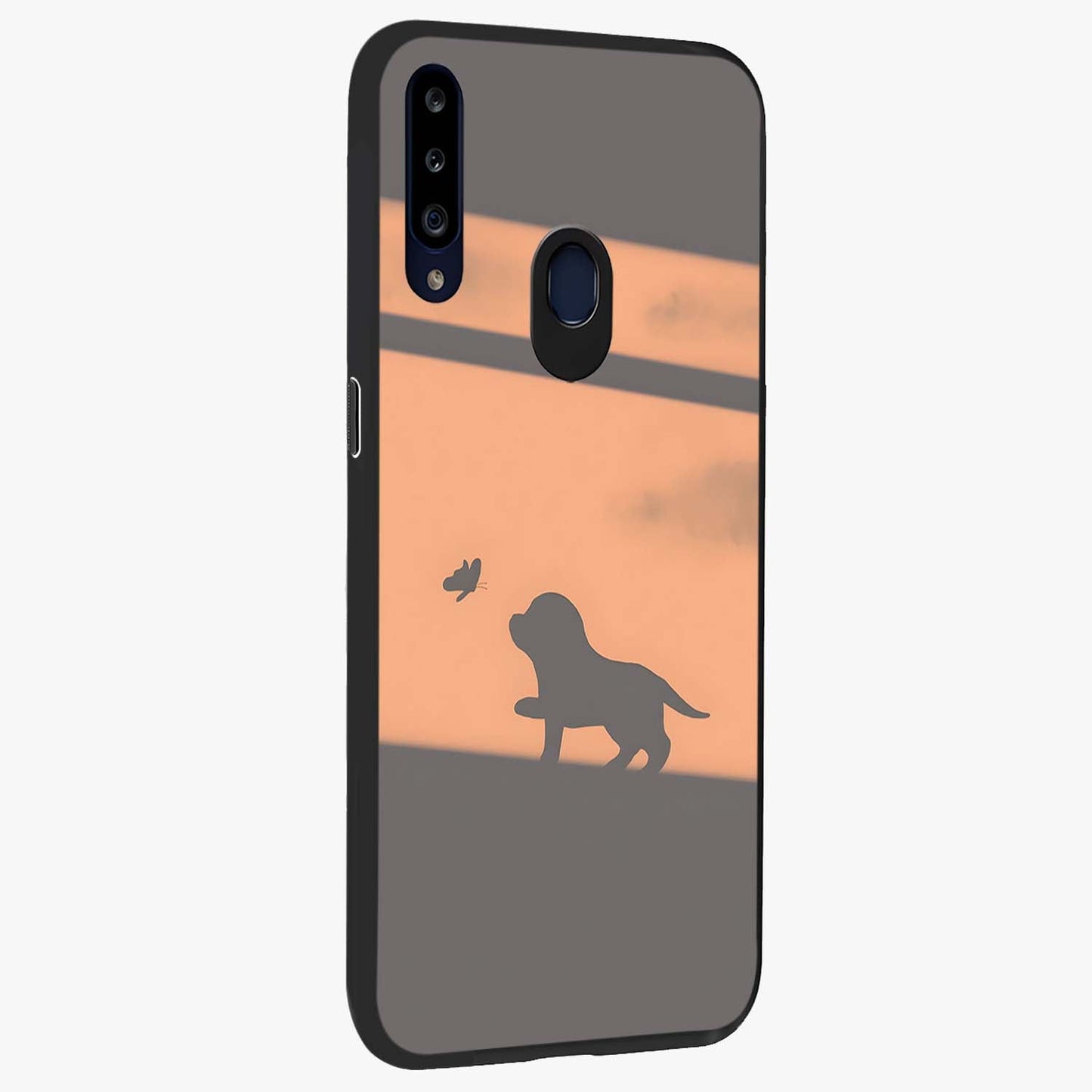 Puppy Shadow Art Glass Case upright view showcasing charming puppy artwork with creative silhouette theme.