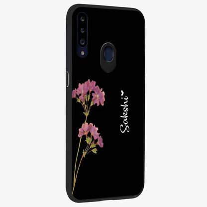 Riching Lavender Flower Custom Name Glass Case upright view showcasing elegant lavender floral artwork with personalized aesthetic.