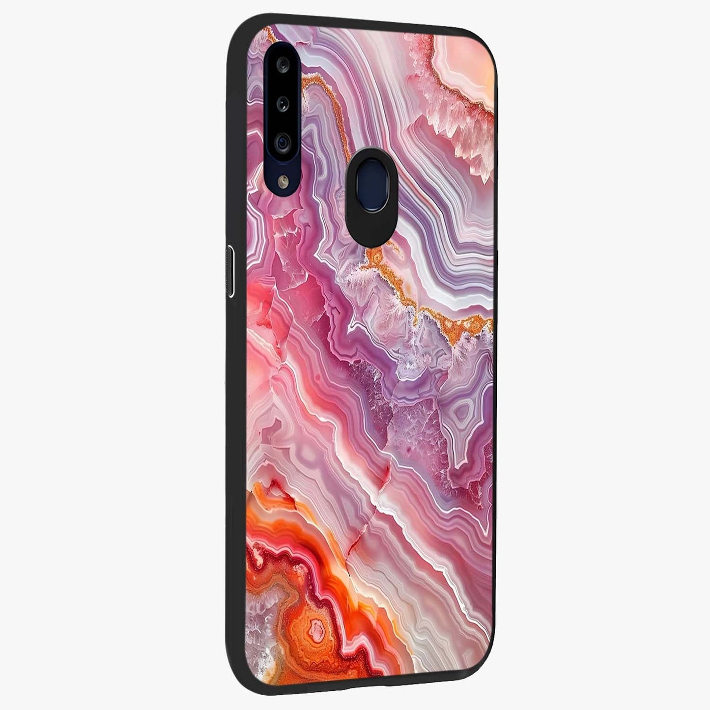 Rose Quartz Marble Glass Case upright view showcasing decorative marble artwork with luxurious pastel theme.