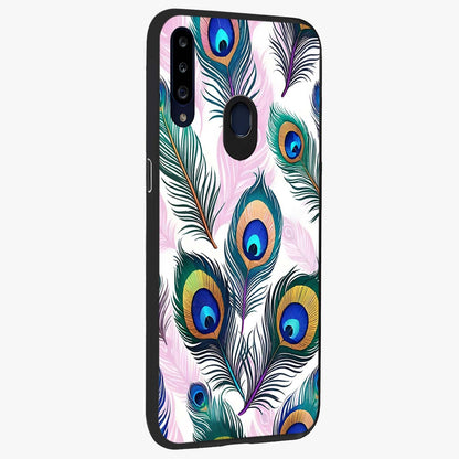 Royal Peacock Feathers Glass Case upright view showcasing elegant peacock feather artwork with decorative royal theme.