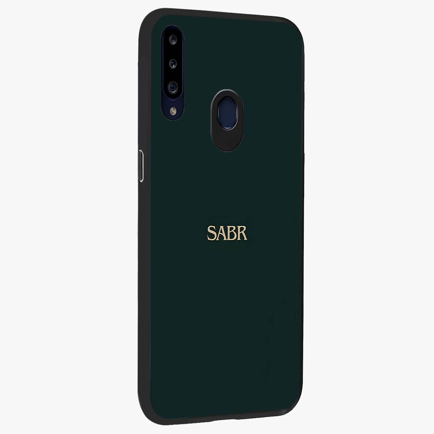 Sabr Minimal Patience Glass Case upright view showcasing calm minimalist artwork with motivational patience theme.