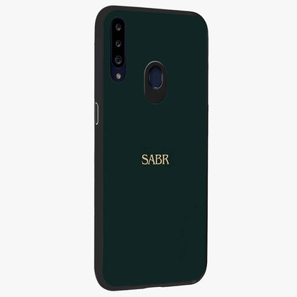 Sabr Minimal Patience Glass Case upright view showcasing calm minimalist artwork with motivational patience theme.