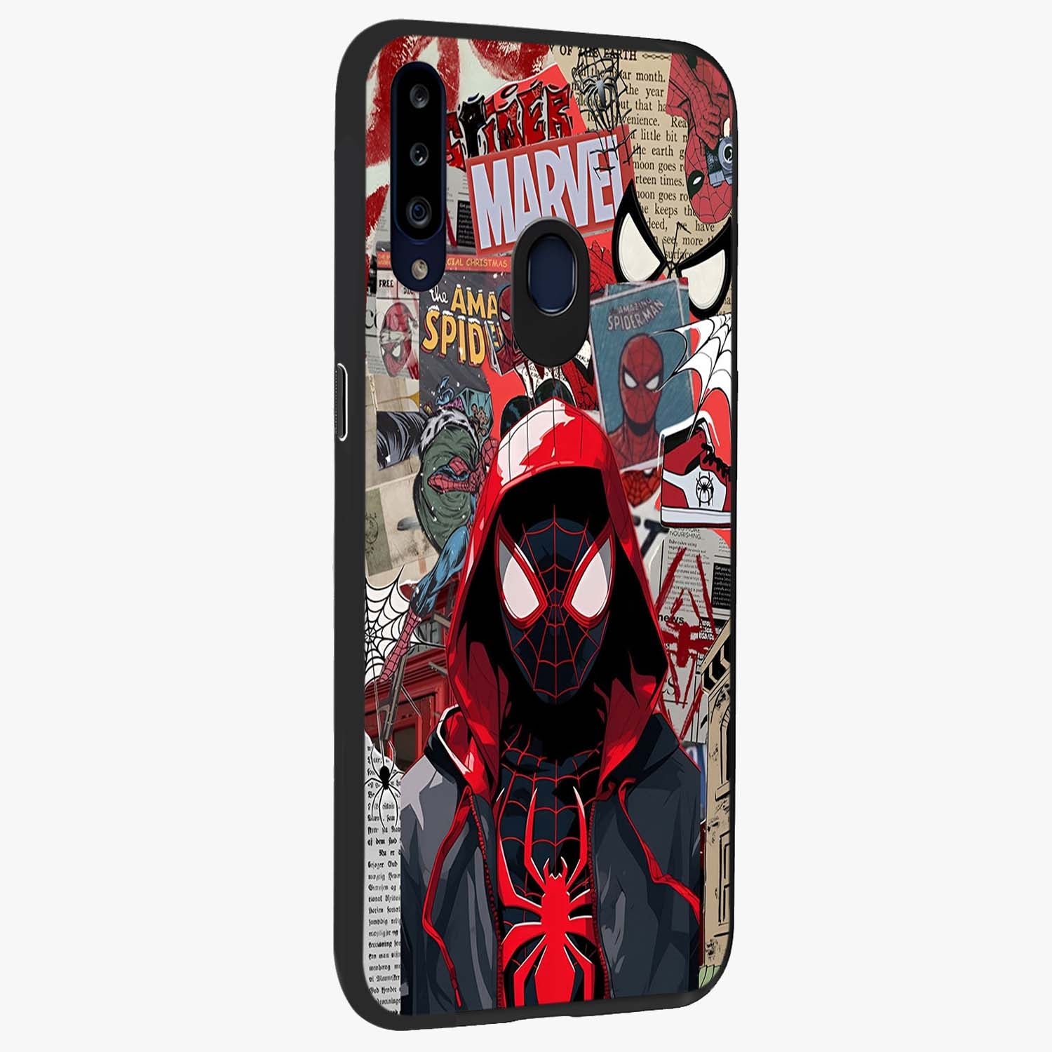 Spider Collage Street Glass Case upright view showcasing bold superhero artwork with urban street theme.