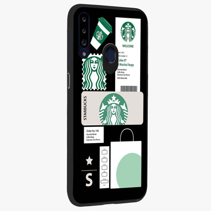 Starbucks Mocha Glass Case upright view showcasing trendy coffee inspired artwork with modern lifestyle theme.
