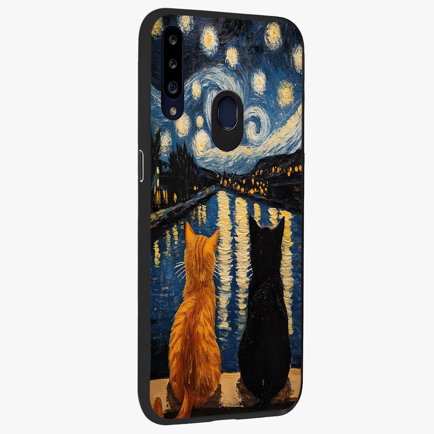 Starry River Cats Glass Case upright view showcasing adorable cat artwork with magical river and stars theme.