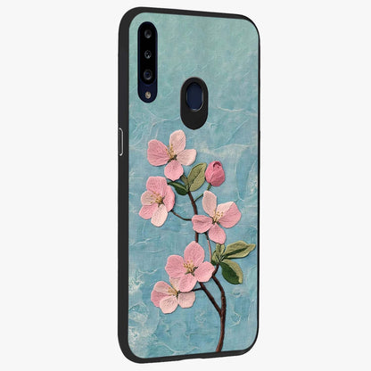 Threaded Blossom Breeze Glass Case upright view showcasing graceful flower artwork with calm botanical theme.