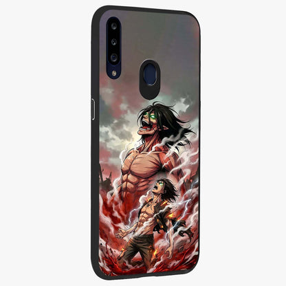 Titan Awakening Fury Glass Case upright view showcasing intense titan artwork with epic fantasy theme.