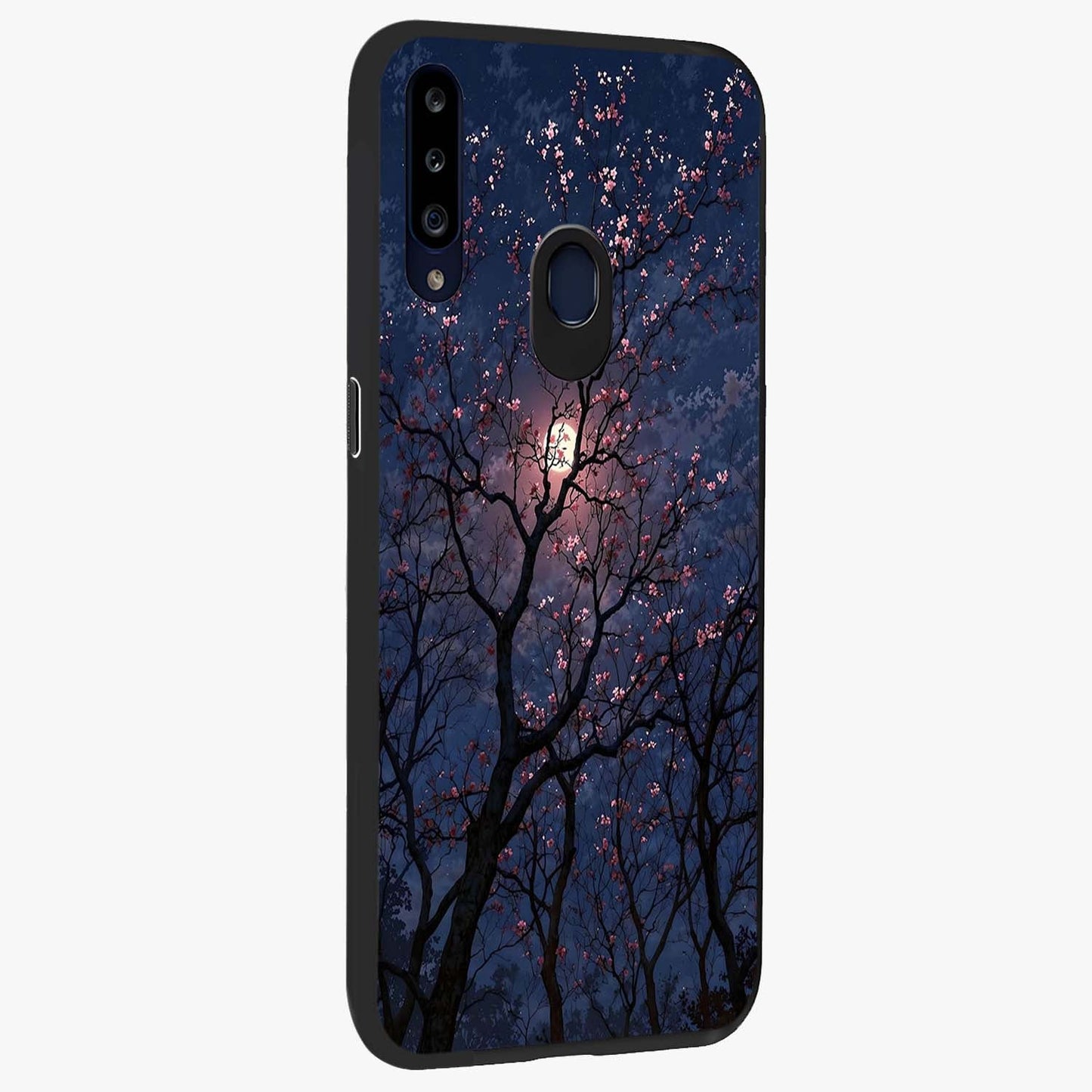 Twilight Sakura Serenade Glass Case upright view showcasing beautiful cherry blossom artwork with serene evening theme.