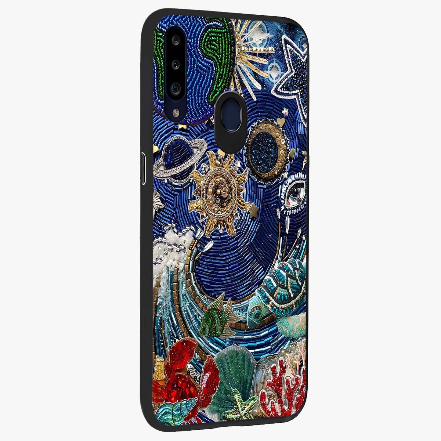 Universe Underwater Spark Glass Case upright view showcasing magical underwater galaxy artwork with vibrant cosmic theme.